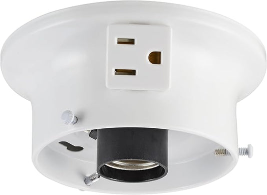 Aspen Creative 22103-03-1, Flush Mount Ceiling Fixture Shade Holder Kit with Outlet in Matte White Finish 3-5/8" Fitter, 4-3/4" Diameter x 2" Height