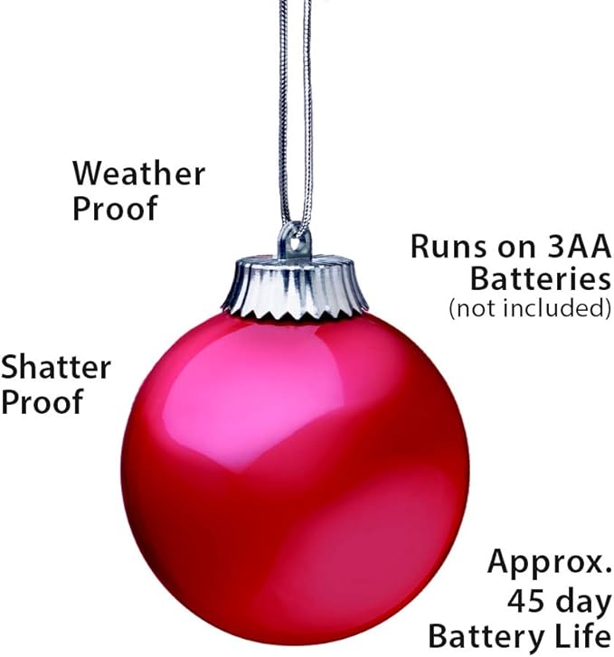 Xodus Innovations WP580-3 Outdoor LED Ornament, Battery Powered Pulsing Globe Sphere Lights with Dusk Sensor (Pack of 3) (Red)