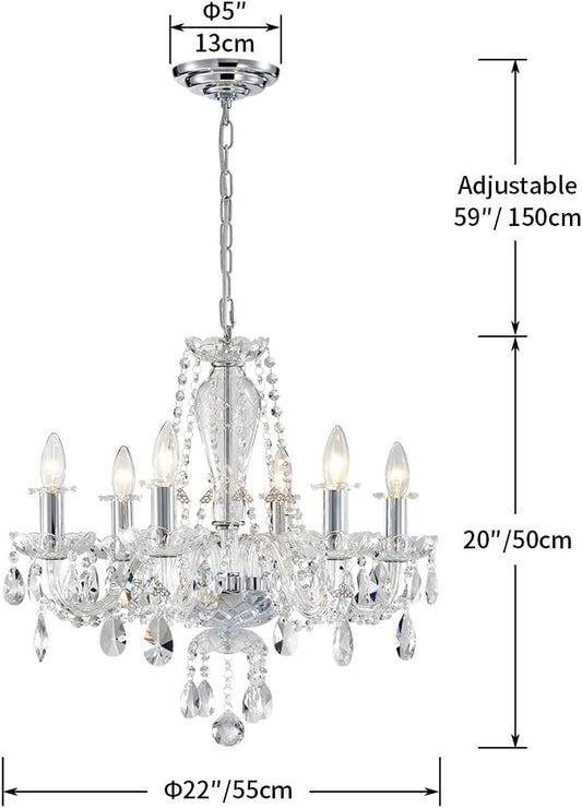 AGV LIGHTING Mid-Century Modern Chandeliers, Crystal Pendant Light Fixture, with 6-Lights, D22 x H20, Adjustable Chains 59", Chrome Finish