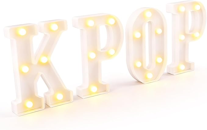 KPOP Light Up Letters Marquee Signs for Bedroom Decor, Battery Powered LED Alphabet Lamps for K-Pop Birthday Party Supplies, Concert Celebration Background & Fan Gift Room Accessories White
