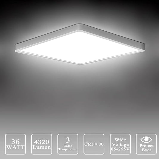 Flush Mount Ceiling Light - Switchable Color Temperature (3000K/4500K/6500K), 36W Square Ceiling Mount Light Fixture for Kitchen, Hallway, Bedroom, Living Room