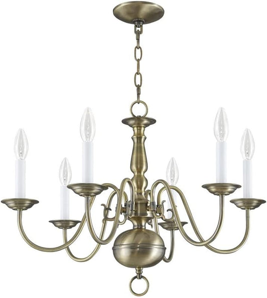 Livex Lighting 5006-04 Williamsburgh 6 Light Black Chandelier, Black/Antique Brass