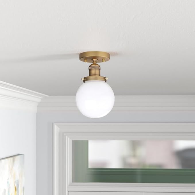 Yosoan 1-Light Modern Hallway Ceiling Light Fixture with Milk Round Glass, Indoor Hardwired Vintage Indoor Flush Mount Lighting with Matte Globe Shade Lamp for Kitchen Bathroom Porch Entryway(Antique)