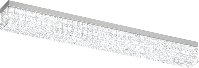 ykolupty L48 Rectangular Chandelier Flush Mount Rectangle Chandelier Modern K9 Crystal Chandeliers Light Fixture for Dining Room Bedroom Bar Silver Crystal Ceiling Lights