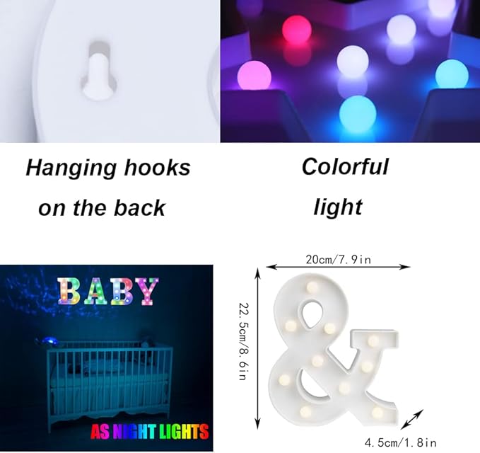 LED Marquee Letter Lights, 18 Colors Changing Light Up Letters with Remote, RGB Alphabet Letters Sign for Girls Boys Gift Birthday Party Night Light Bedroom Wedding Christmas Decor-Colorful &