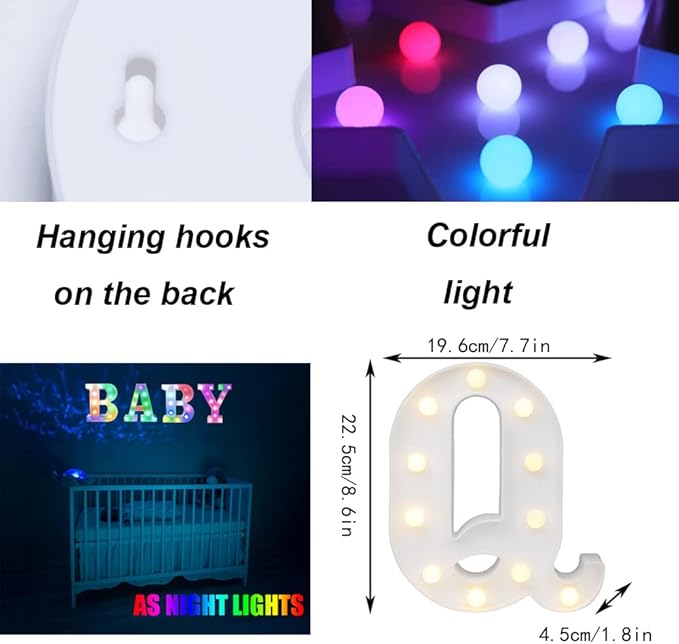 LED Marquee Letter Lights, 18 Colors Changing Light Up Letters with Remote, RGB Alphabet Letters Sign for Girls Boys Gift Birthday Party Night Light Bedroom Wedding Christmas Decor-Colorful Q