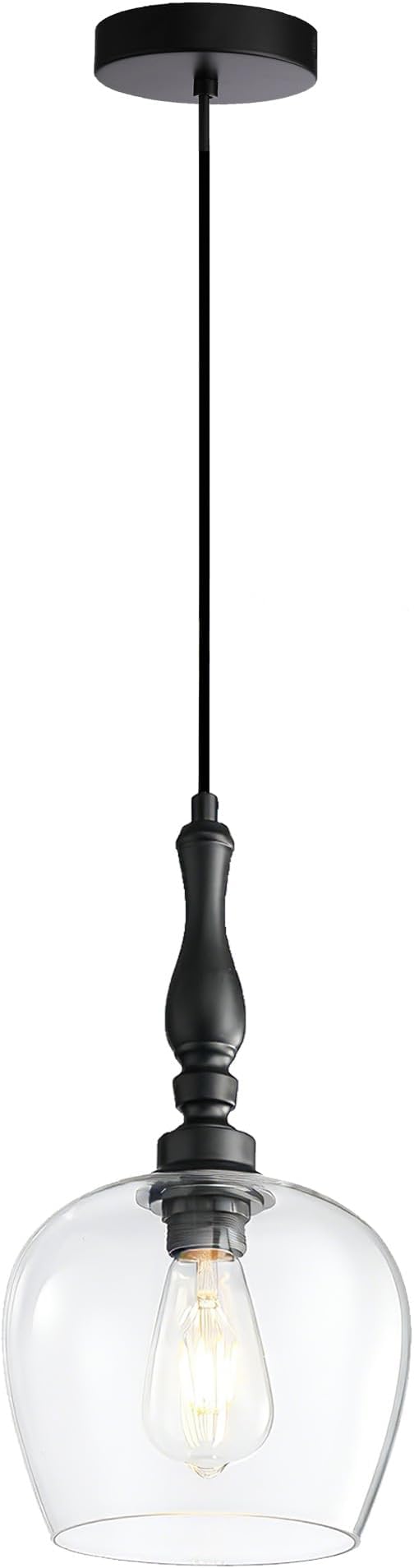 Modern Pendant Light Kitchen Island, Boho Chandelier, 7.87" Bell Shape Hanging Lamp Ceiling Lighting Fixture with Glass Lampshade (Clear)