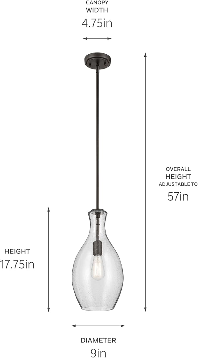 Kichler Lighting Everly 17.75" 1 Light Hour Glass Pendant Clear Glass Olde Bronze