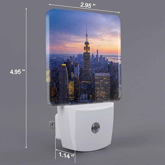 New York City LED Night Lights Plug into Wall Skyscrapers at Sunset 0.5W Plug in Night Light, Dusk to Dawn, Bright Nightlight Auto On/Off, for Room Bedroom Bathroom