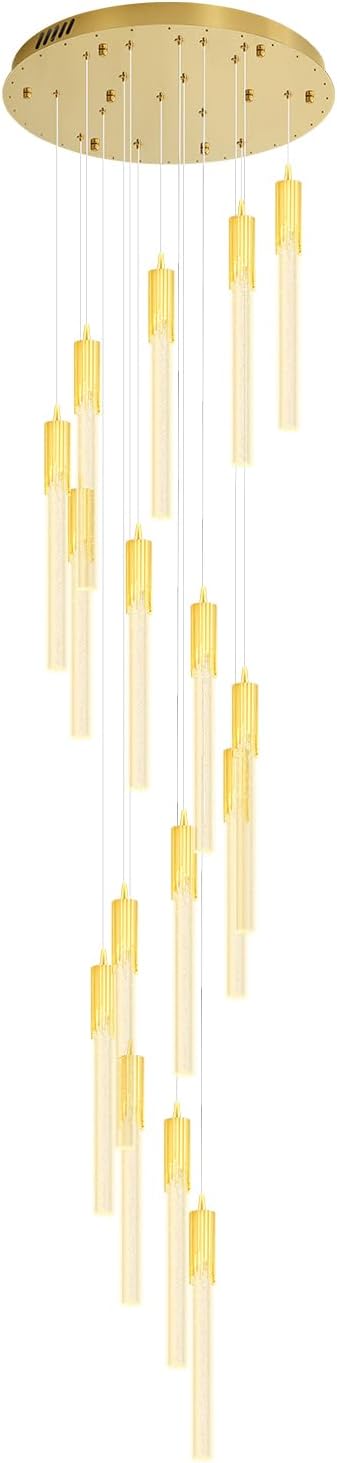 Flashing God 137'' Large Crystal Chandeliers for High Ceiling 16-Lights Stairway Chandelier Modern Gold Chandelier Crystal Pendant Ceiling Light for Living Room Foyer Entrance