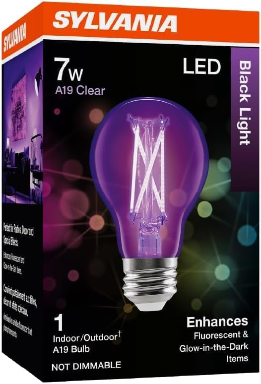 Sylvania Black Light LED Light Bulb, 7W, A19, Medium Base, Clear - 1 Pack (42560)