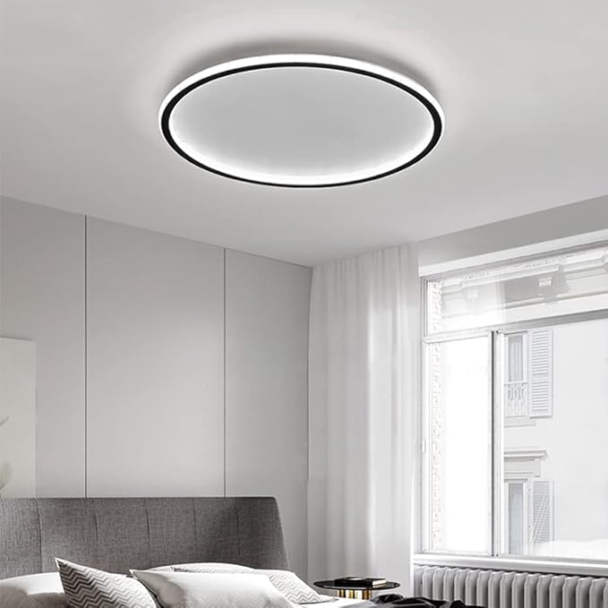 Dimmable LED Ceiling Light Fixture Flush Mount,16 inch Modern Round Recessed Ceiling Lamp with APP Adjustment,Black 44W Close to Ceiling Lighting Living Room Bedroom,3000K-6000K