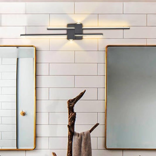 DEYNITE Black Wall Sconces Modern LED Bathroom Vanity Linear Wall Lamp 3000K Warm Light for Living Room Indoor Wall Lighting for Bedroom Living Room Hallway Stairway