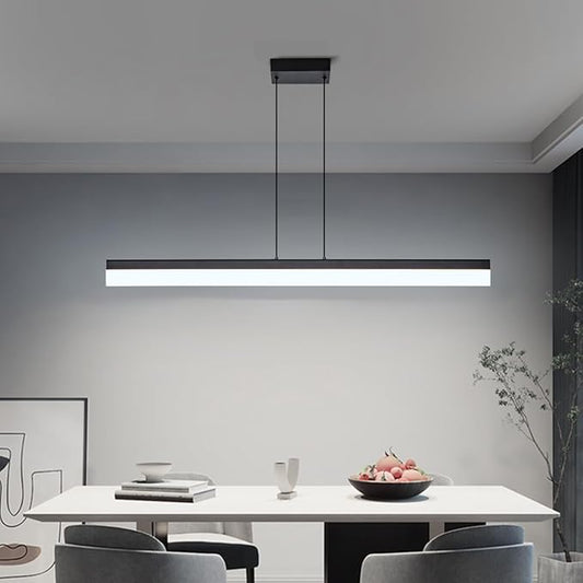 Black Wood LED Kitchen Island Lighting, 39 Inch LED Linear Pendant Light, Dimmable Ceiling Hanging Chandeliers for Dining Room Living Room Bar Pool Table 24W, Modern Farmhouse Fixture, 6000K