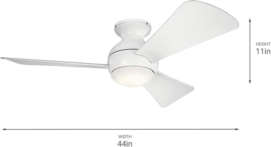 Kichler 330151MWH 44 Inch Sola Ceiling Fan LED, 3 Speed Wall Control Full Function, Matte White Finish with Matte White Blades