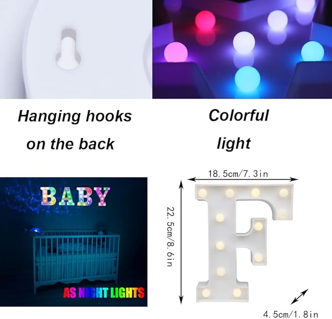 LED Marquee Letter Lights, 18 Colors Changing Light Up Letters with Remote, RGB Alphabet Letters Sign for Girls Boys Gift Birthday Party Night Light Bedroom Wedding Christmas Decor-Colorful F