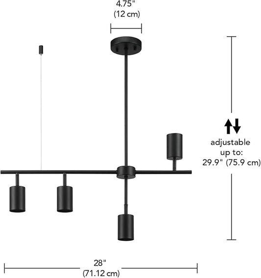 GLOBE Electric 64000048 4-Light Adjustable Height Track Lighting, Matte Black, Pivot Shades, Lighting for Kitchen, Bathroom, Bedroom, or Dining Room, Living Room Ceiling Lights, Light Fixture