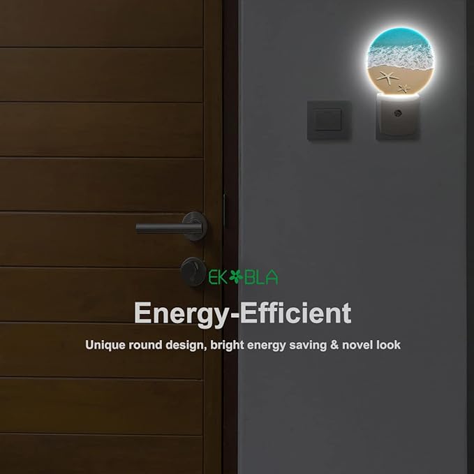 EKOBLA Ocean Plug-in Night Light, Beach Sand & Wave LED Nightlight with Dusk to Dawn Sensor, 0.5W for Women & Kids