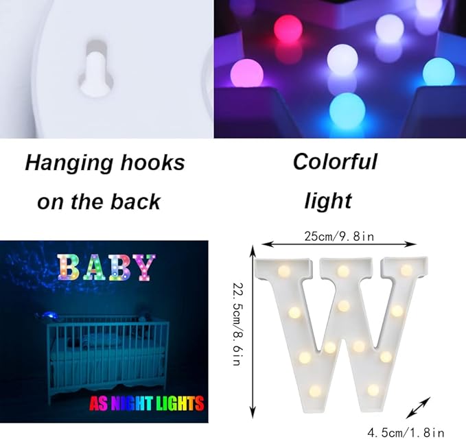 LED Marquee Letter Lights, 18 Colors Changing Light Up Letters with Remote, RGB Alphabet Letters Sign for Girls Boys Gift Birthday Party Night Light Bedroom Wedding Christmas Decor-Colorful W