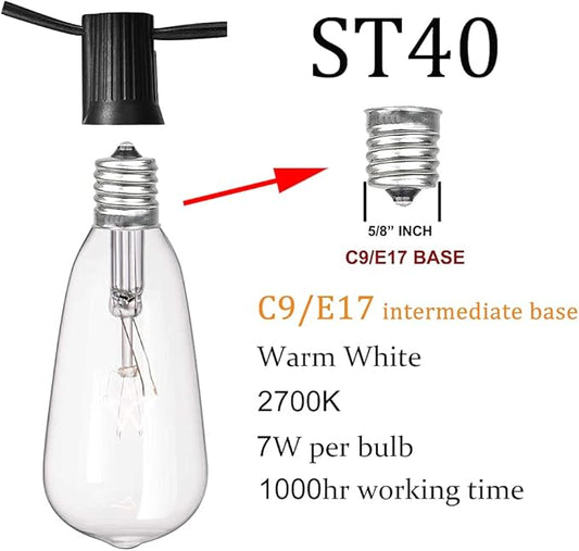 10Ft Outdoor String Lights Waterproof, Hanging Patio Lights with 11 Edison Bulbs (1 Spare), ST40 Vintage Edison Bulbs String Lights for Indoor Garden Backyard Party Wedding Balcony Decor- Black