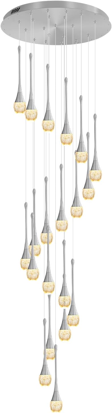 ykolupty H138 Modern Chandelier for High Ceiling 26-Lights Chrome Raindrop Chandeliers Crystal Pendant Light Fixture Large Chandelier for Staircase Foyer Villa Dimmable LED Hanging Light