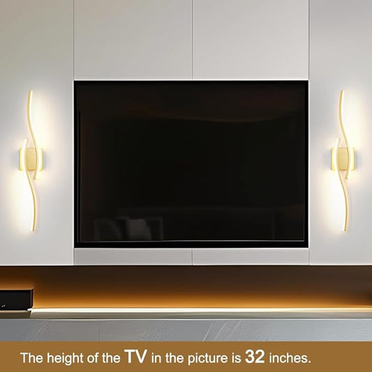 Daunton Modern Gold Wall Light Fixture Set of 2, RC Dimmable LED Wall Light Indoor, LED Wall Decor for Hallway Bedroom Living Room, Hardwired Wall Sconce with Remote Control, 27.56" in, Timer, Memory