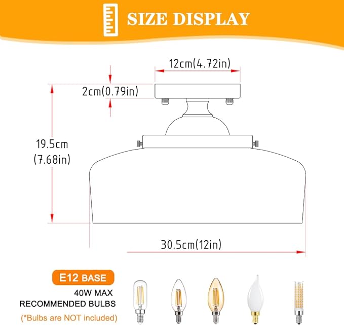 Brushed Nickel Semi Flush Mount Ceiling Light, 3-Light Close to Ceiling Light, Flush Mount Ceiling Lighting with Globe Glass, Farmhouse Closet Fixtures for Hallway Bedroom Entryway Kitchen Porch,E12