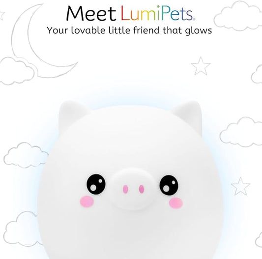 Lumipets Remote Control Silicone Night Light for Kids - Pig Design with 9 Soft Colors & Sleep Timer - Rechargeable, Battery-Operated Lamp for Bedroom | Baby Nursery, Toddler, Girls, Boys