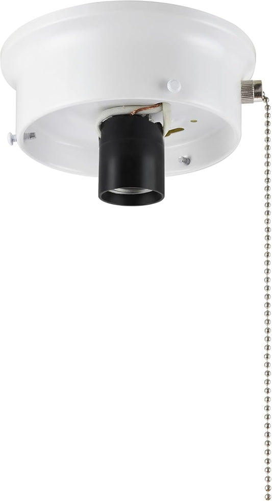 Aspen Creative 22104-03-1, Flush Mount Ceiling Fixture Shade Holder Kit with On/Off Pull Chain Switch in Matte White Finish 4-1/2" Fitter, 5" Diameter x 1-3/4" Height