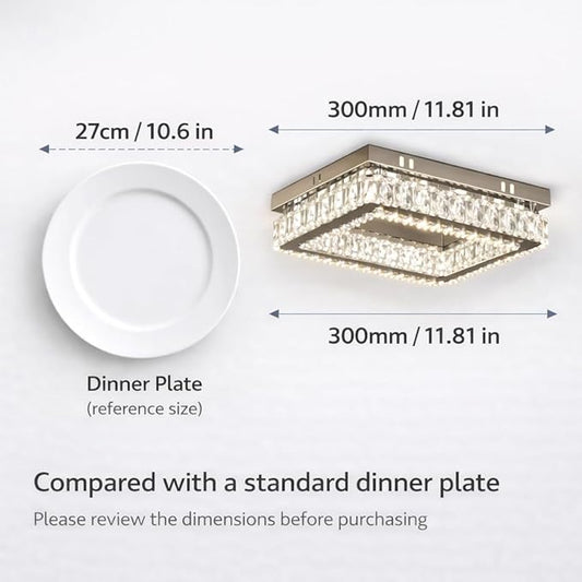 Finktonglan Modern Crystal Flush Mount Ceiling Light, 11.8" Rectangular Dimmable LED Ceiling Fixture with Multi-Faceted Crystal Prisms, 18W Low Profile for Bedroom Hallway Entryway
