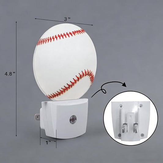 Baseball Sports Night Light Plug Into Wall Auto Led Sleep Round Lamp for Living Room Hallway Stairs