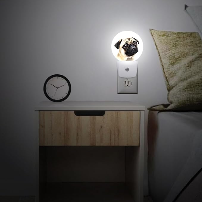 Pug Dog Night Light Plug-in Sleep Lamp Led Dusk to Dawn Night Light for Bedroom