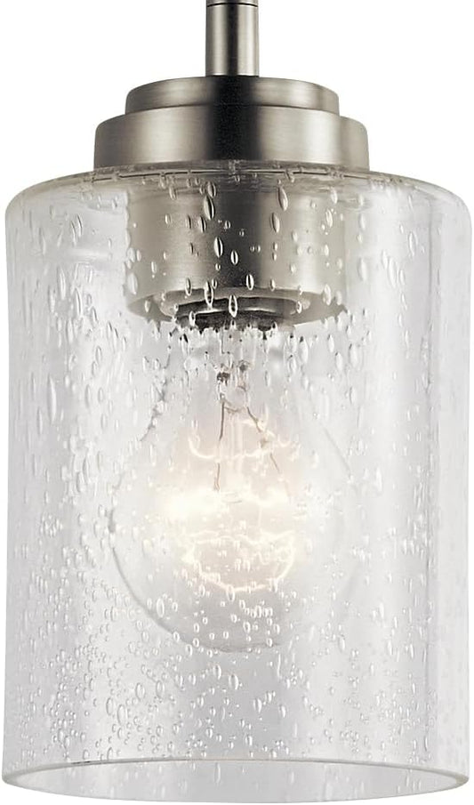 Kichler Winslow 7.5" Mini Kitchen Pendant with Clear Seeded Glass in Brushed Nickel, (7.5" H x 4.25" W), 44032NI