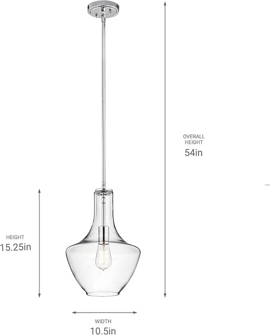 Kichler Everly 15.25" Kitchen Bell Pendant in Chrome, 1-Light Clear Glass Pendant Light, (15.25" H x 10.5" W), 42141CHCLR