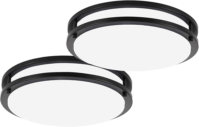 13 Inch Black Flush Mount Ceiling Light 2 Pack, 3CCT LED via Wall Switch Control, Dimmable 20W Modern Ceiling Lamp for Bathroom Bedroom Hallway Living Room