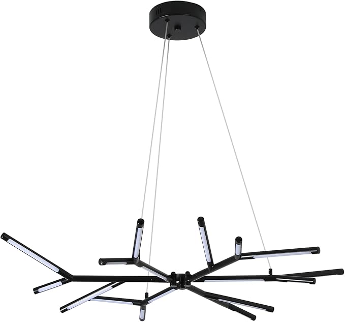 Modern LED Linear Chandelier,Black Mid Century Modern Pendant Light,Adjustable Height Branch Style Chandelier for Dining Room,Kitchen Island,Living Room,Staircase,Easy to Install