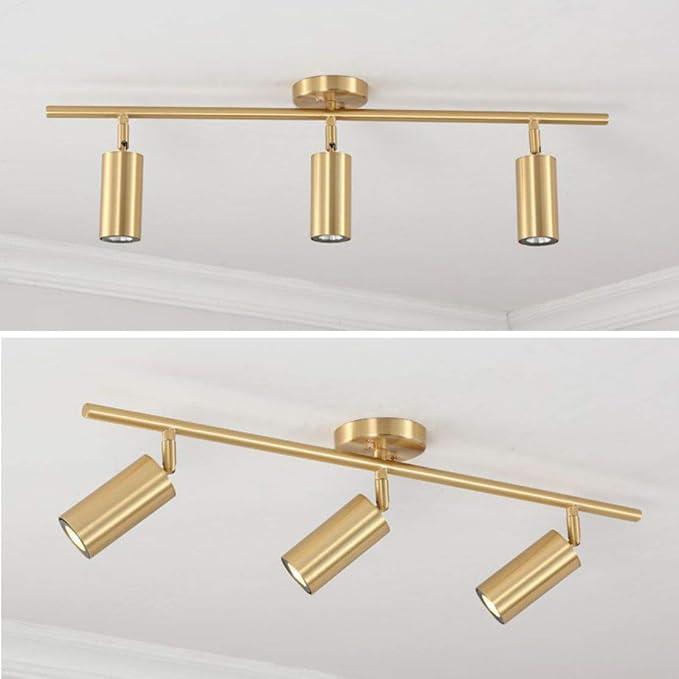 BOKT Gold Flush Mount Tracking Light Kit 3 Light Wall Decorative Lamp Modern Close to Ceiling Light Adjustable Track Lighting for Kitchen Island Living Room Bedroom