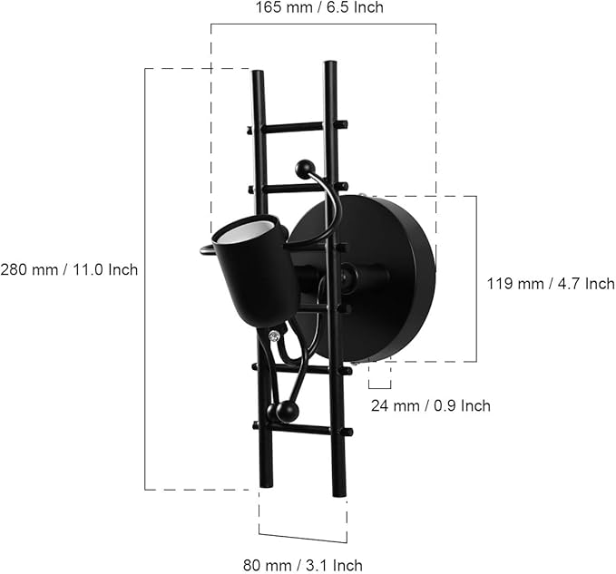 Kawell Creative Humanoid Wall Light Fixtures Indoor Wall Lamp Modern Wall Sconce Light Fixtures Art Deco for Children Room Bedroom Living Room Kitchen Stairs Hallway Restaurant Cafe Bar, Black