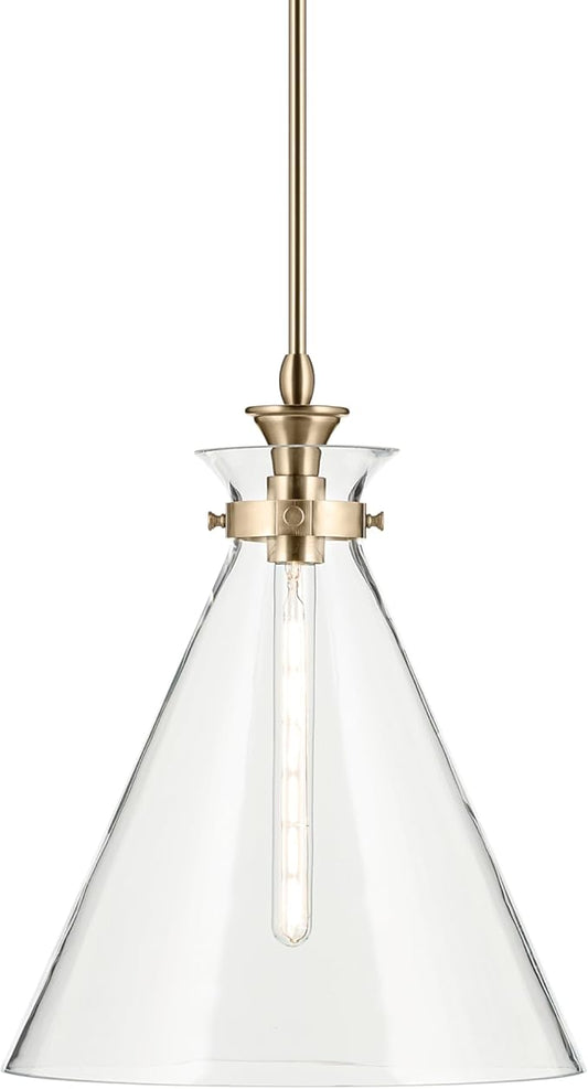 Kichler Laria 1-Light Pendant Light Fixture with Clear Glass in Champagne Bronze, Hanging Kitchen Island Light for Traditional Spaces (19.75" x 16"), 52775CPZCLR