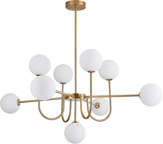 Modern Gold Chandelier Light Fixture,9-Light Sputnik Chandeliers Mid Century Glass Pendant Light Bubble Chandeliers for Dining Room,Kitchen Island,Living Room,Globe Pendant Lighting