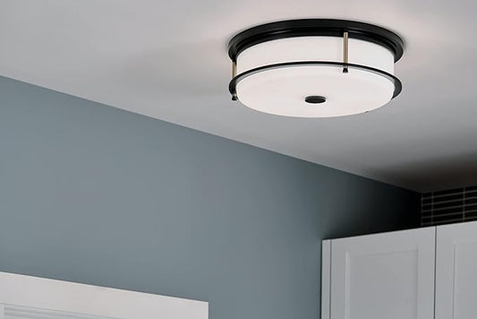 Kichler Brit 52597BKCPZ Flush Mount 4-Light 18˝ with Satin Etched Cased Opal Glass in Black and Champagne Bronze