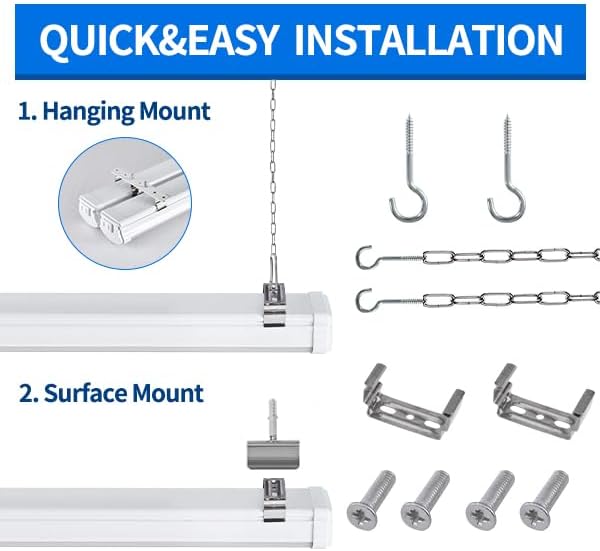 4FT Linkable 40W LED Shop Lights White 4000K Utility Shop 4000LM for Garages Shop, Linear Work Light Fixture Hanging or Flush Mount with Plug, ETL 4 Pack
