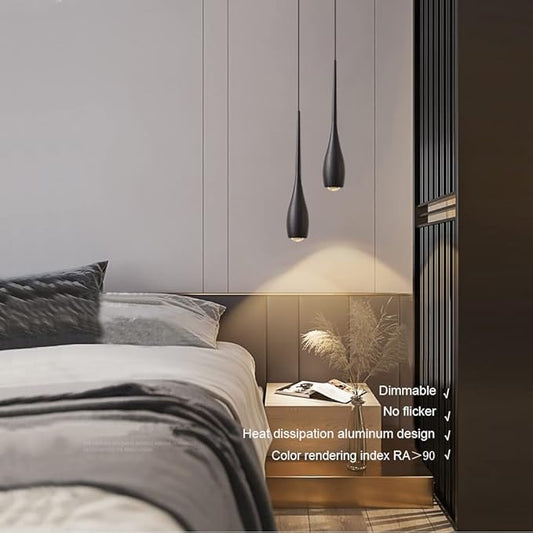 Black Pendant Light for Kitchen Island, LED Dimmable Pendant Light fixtures, Small Modern Industrial Hanging Pendant Light for Over Sink, Bar, Dining Room, Bedside(1-Pack)