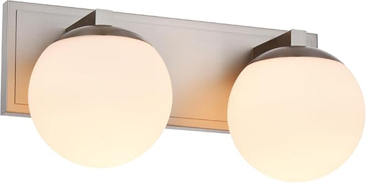 Bathroom Vanity Light Fixtures, 2-Light Globe Bathroom Lighting Fixtures Over Mirror, Modern Wall Lights for Living Room, Long Backplate, Standard E26 Base, Brushed Nickel