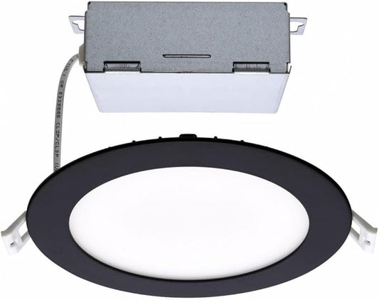 Satco CCT Selectable LED Slim-Fit Flat Lens Downlight with Remote Driver, 6 Inch Round, Black