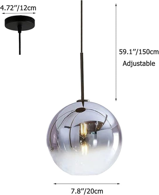 Gradient Color Glass Pendant Light,Modern Glass Hanging Light Chaniler Light (Silver, 20cm)