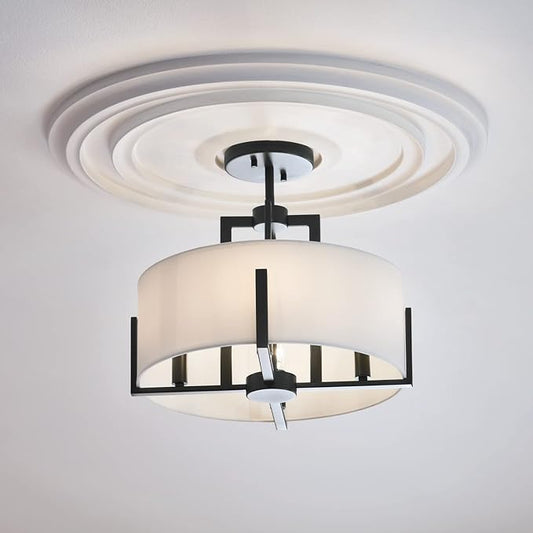 Kichler Malen 52591BK Convertible Semi-Flush 4-Light 15.5˝ with White Fabric Shade in Black