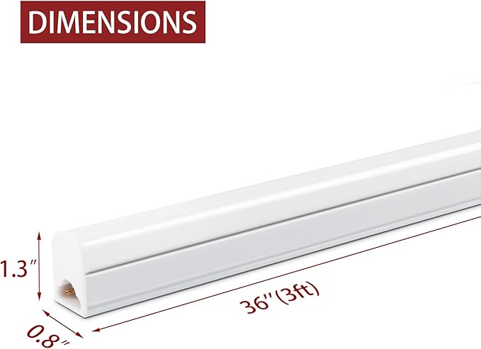 (8 Pack LED T5 3FT Tube Light Fixture, 15W, 1800lm, 6500K, 3 Foot Linkable LED Shop Light Tube, Ceiling, Workshop, Corded Electric with Built-in ON/Off Switch
