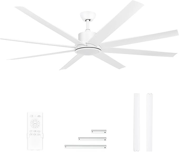 YITAHOME 72 Inch Ceiling Fans with Lights and Remote Control for Indoor, Reversible Quiet DC Motor, 8 Blades with 6 Speed, Modern Ceiling Fans for Living Room -White