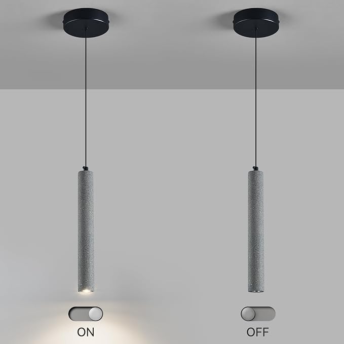 Concrete Linear Black Pendant Light,Modern Industrial Hanging Cement Pendant Lighting Fixture for Kitchen Island Dinning Room Bedroom Bedside Table Pendant Lights(1-Pack)